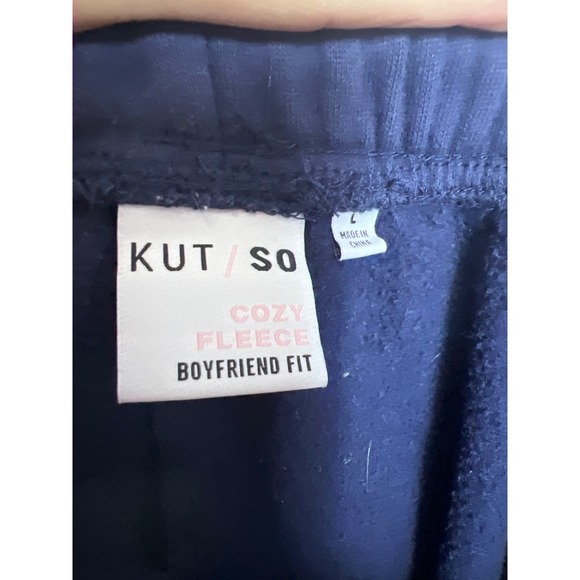 Kut from the Kloth KUT/SO Navy Blue Cozy Fleece Boyfriend Fit Sweatpants L Loung - Picture 6 of 9